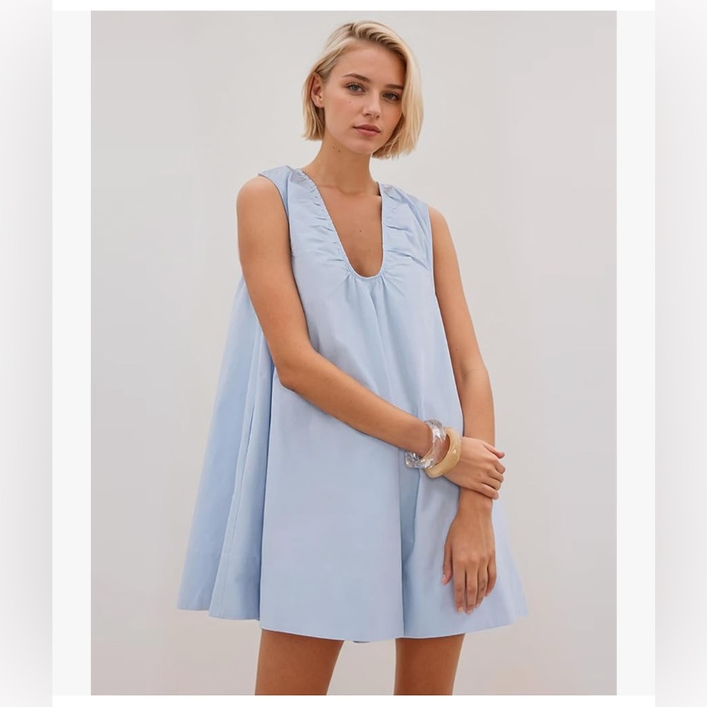 NWT Light Blue Sleeveless Babydoll Mini Dress-S